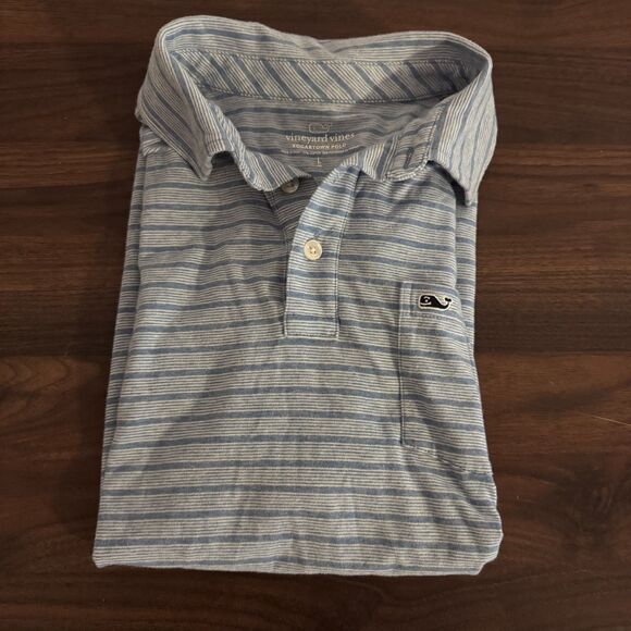 Boy's Vineyard Vines Edgartown Polo Short Sleeve Blue Stripe Size L (16) EUC - Picture 2 of 4